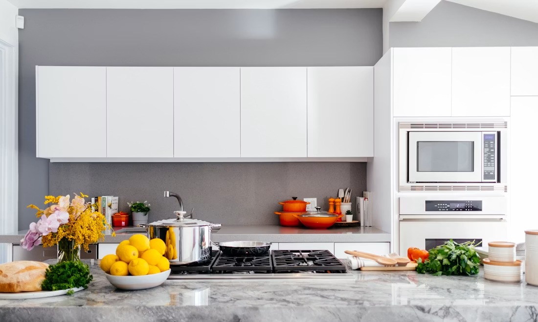 Clean kitchen countertop after residential cleaning